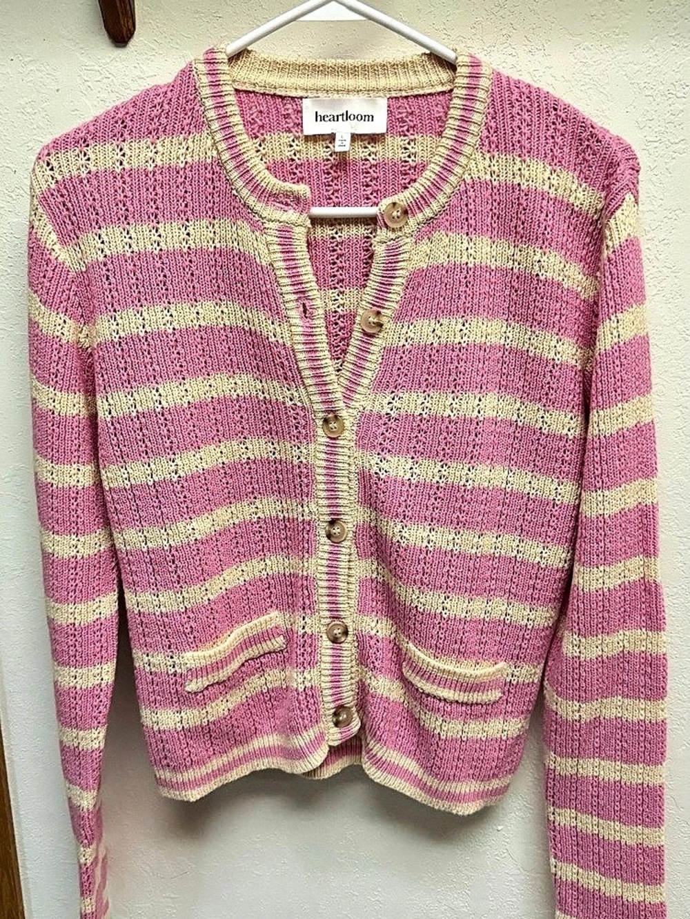 Heartloom Striped Cardigan in Pink & Yellow Like New
